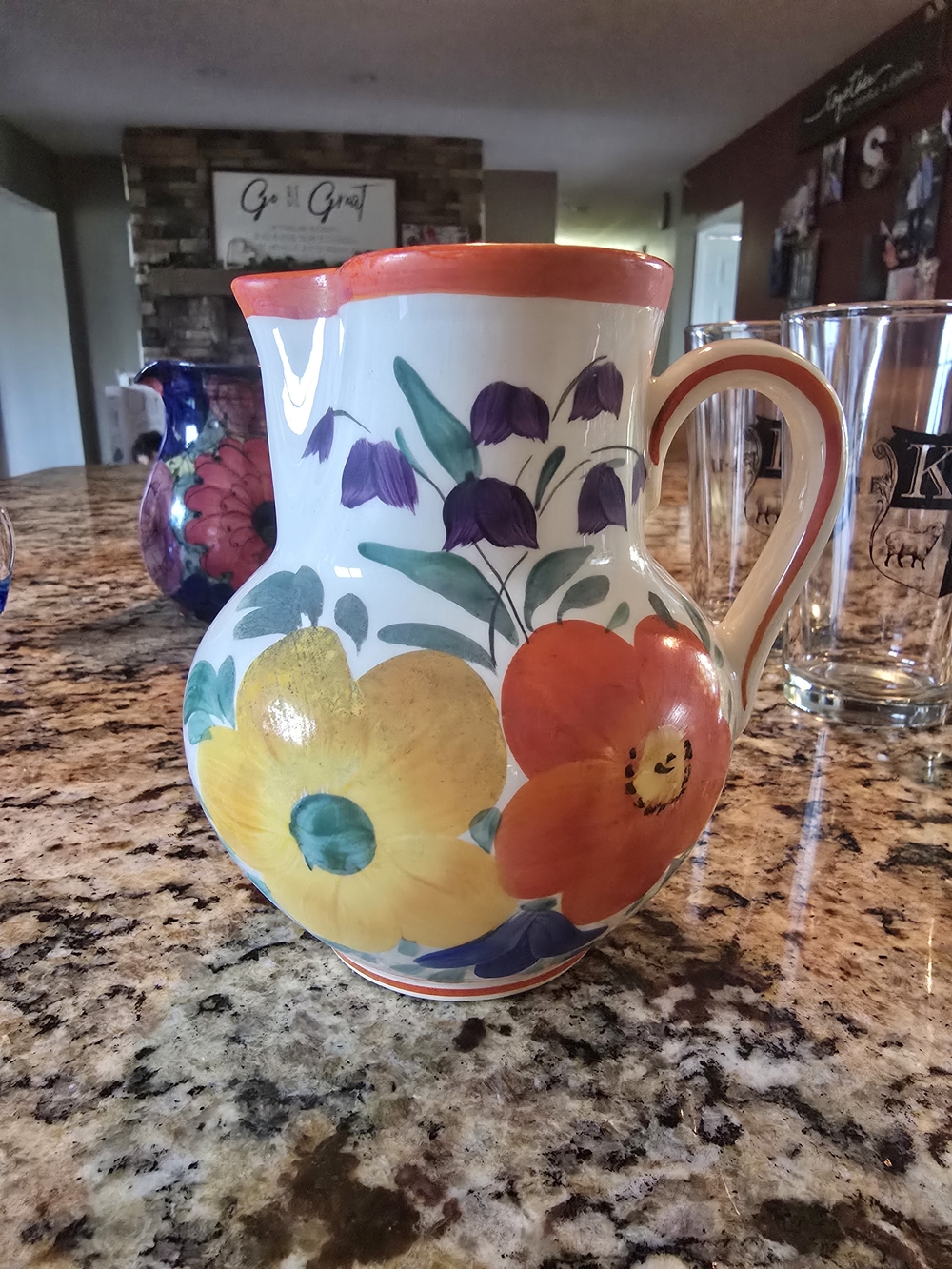 Vintage Hand Painted Erphila Czechoslovakia Hand-Painted Floral Ceramic Pitcher